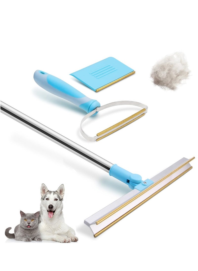 SYOSI Pet Hair Remover for Carpet, 3Pcs Pet Hair Removal Tool with Telescopic 55" Handle Carpet Rug Rake for Dog Cat Hair Removal with 180° Rotation Carpet Scraper, Pet Hair Removal Broom - Image 1