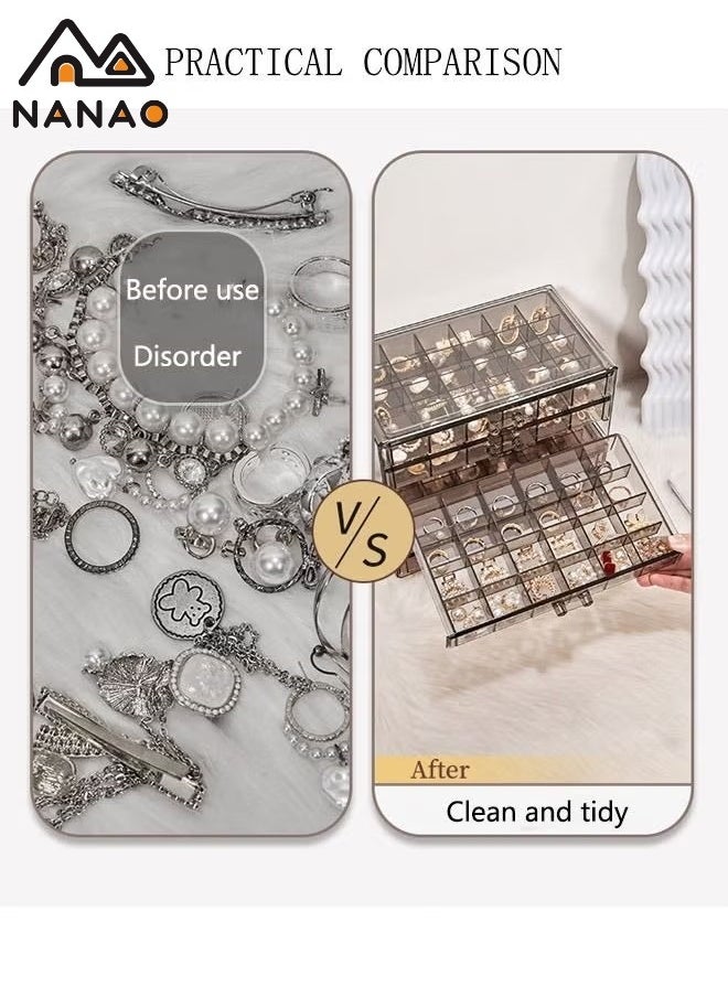 NANAO 3 Layers Jewelry Organizer,Multi-functional Jewelry Storage Boxes And Organizers for Women Girls Velvet Flannelette Earrings Rings Necklace  Jewelry Tray Storage Case  - Image 2