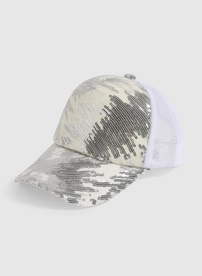 Haute Sauce  Abstract Sequin Baseball Cap - White for Women | Best Price UAE
