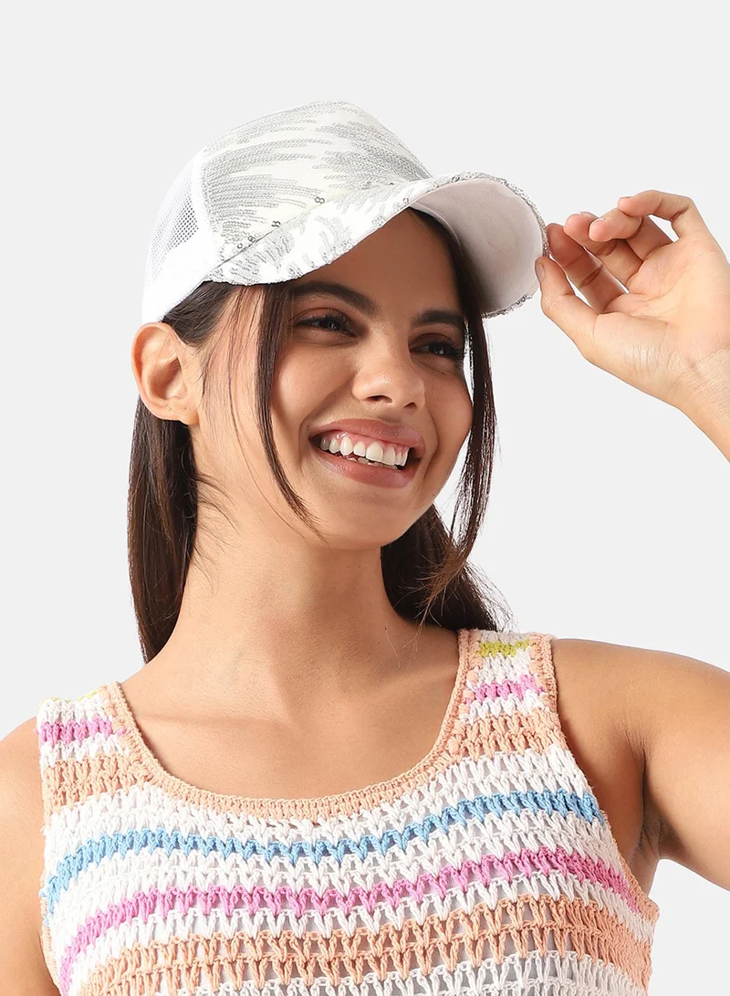 Haute Sauce  Abstract Sequin Baseball Cap - White for Women | Best Price UAE