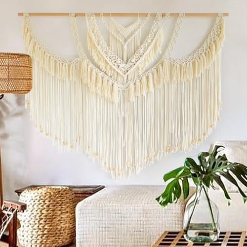 IOWER Macrame Wall Hanging Large Boho Wall Decor Craftsmanship Handmade Woven Cord Wall Art for Living Room Bedroom Apartment Wedding or Party Backdrop 47" W x 39" L - Image 2