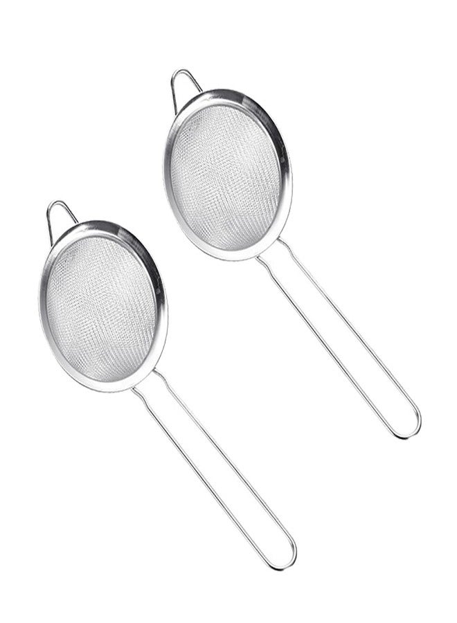 ccHuDE 2 Pcs 8cm Stainless Steel Strainers Small Fine Mesh Strainers Loose Tea Strainer Metal Filter Spoon with Solid Sturdy Handle for Sifting Flour Food - Image 1