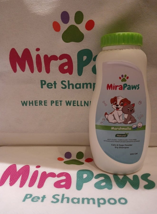 MiraPaws Anti-Flea Dry Shampoo Powder for Pets - Marshmallo Scent 200g