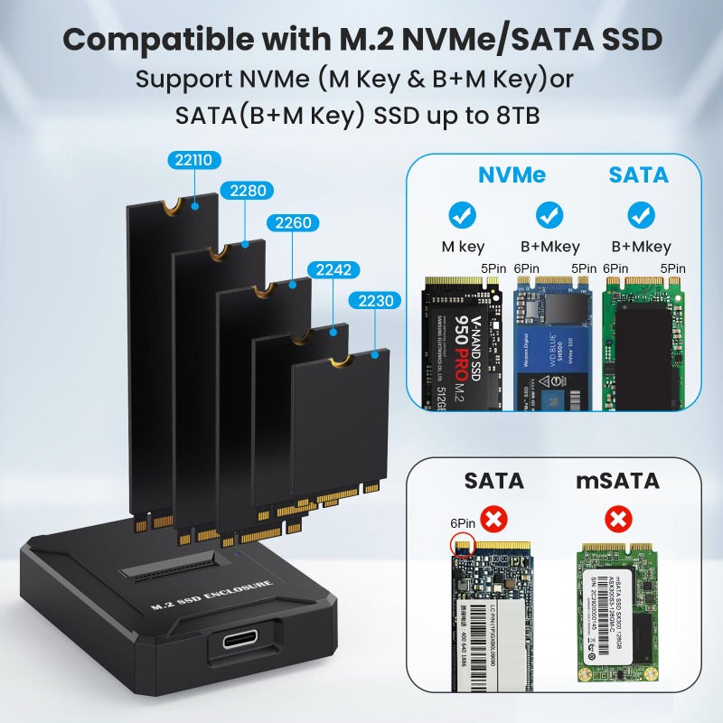 EYOOLD M.2 NVMe SATA to USB C Docking Station - 10Gbps Dual Protocol SSD Reader, Tool-Free NVME Enclosure for 2230/2242/2260/2280/22110 M Key & B+M Key NVMe/SATA SSDs - Image 3