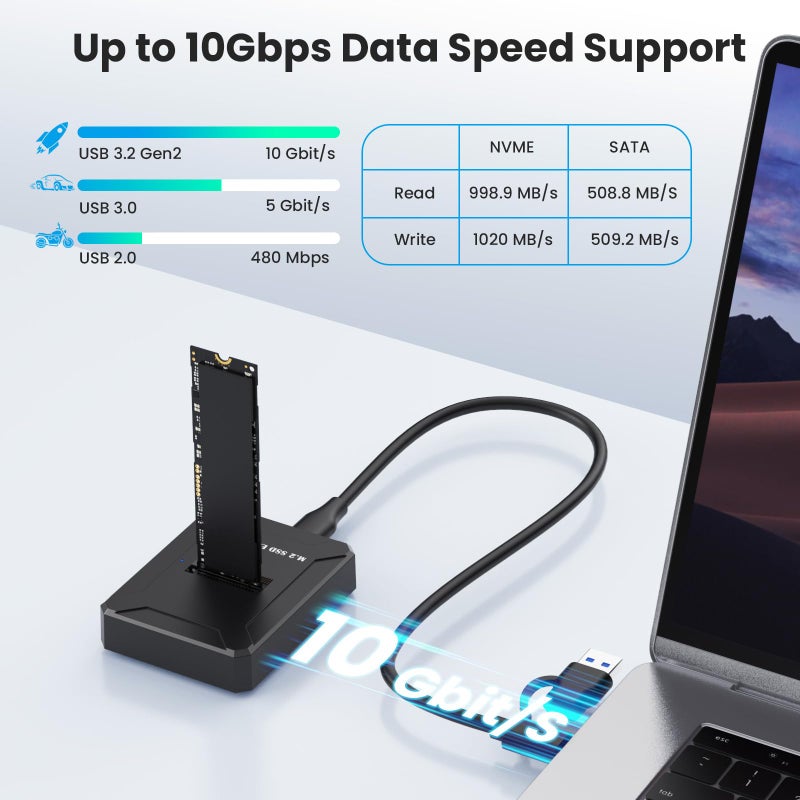 EYOOLD M.2 NVMe SATA to USB C Docking Station - 10Gbps Dual Protocol SSD Reader, Tool-Free NVME Enclosure for 2230/2242/2260/2280/22110 M Key & B+M Key NVMe/SATA SSDs - Image 4