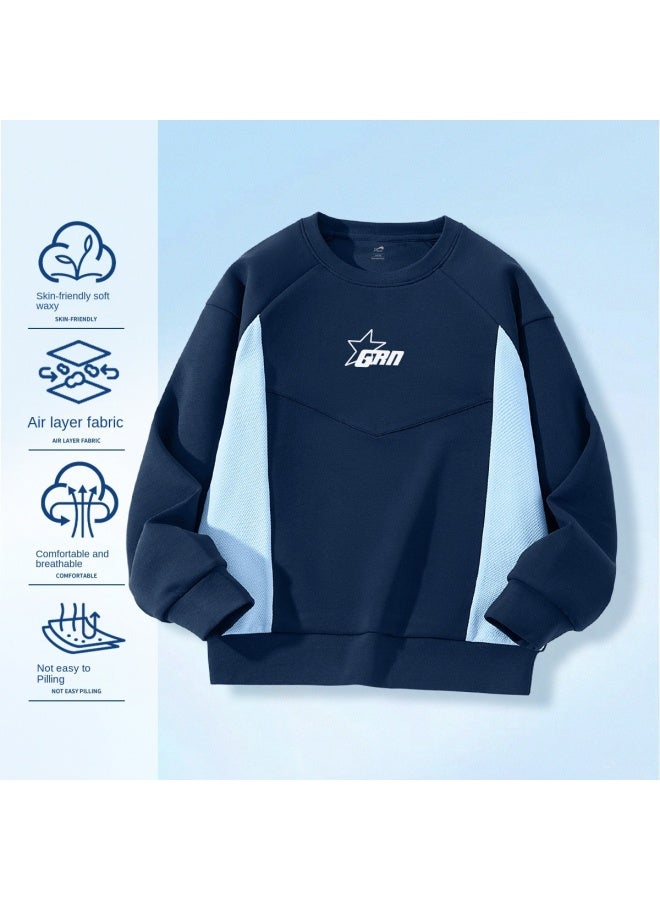 Noble bird Boys' Hoodie, Spring And Autumn Style, Children's 2025 New Autumn Fashion Color-block Hoodie, Medium To Large Boys' Stylish Autumn Clothing - Image 1