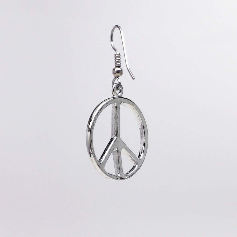 Real Metal Hippie Peace Sign Dangle Earrings Polished Silver Finish Pewter - Image 4