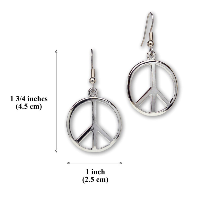 Real Metal Hippie Peace Sign Dangle Earrings Polished Silver Finish Pewter - Image 3