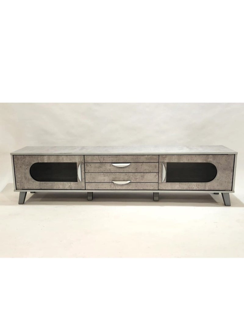 "Modern TV Unit with 3 Drawers and Open Storage - Stylish Living Room Entertainment Center" 