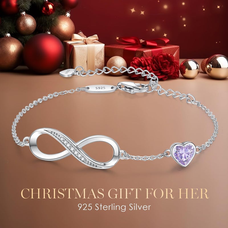 CDE Infinity Heart Birthstone Charm Link Bracelet for Women 925 Sterling Silver Adjustable Mother's Day Christmas Day Gift Anniversary Birthday Jewelry for Wife Girlfriend Her - Image 4