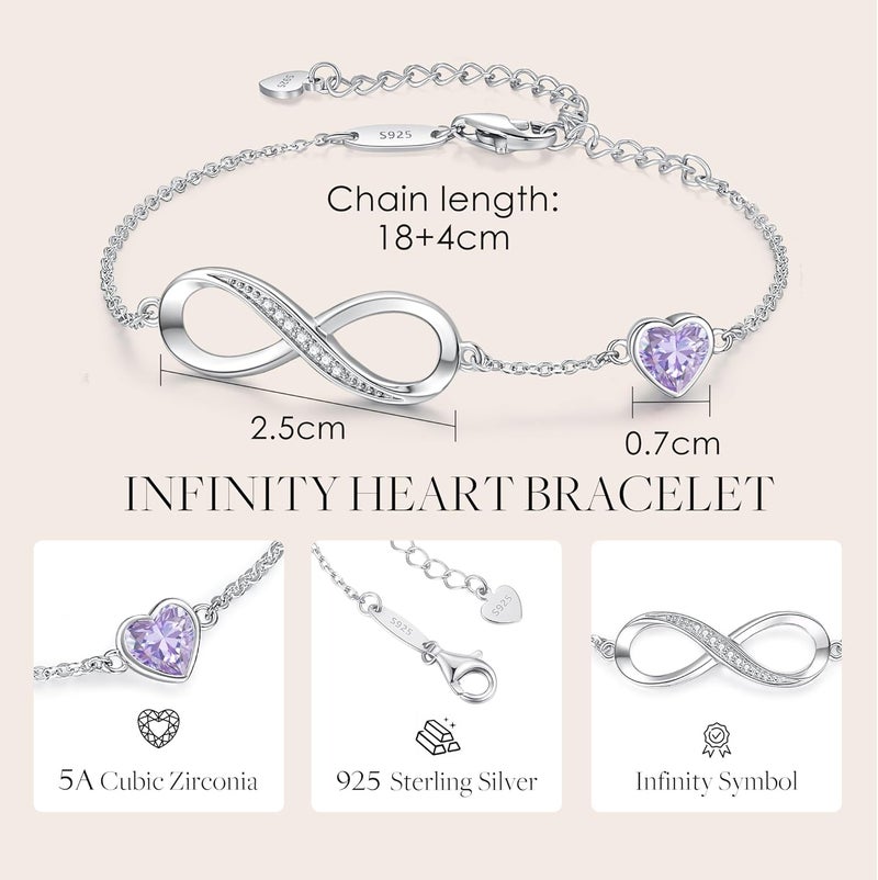 CDE Infinity Heart Birthstone Charm Link Bracelet for Women 925 Sterling Silver Adjustable Mother's Day Christmas Day Gift Anniversary Birthday Jewelry for Wife Girlfriend Her - Image 5