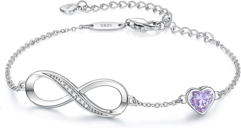CDE Infinity Heart Birthstone Charm Link Bracelet for Women 925 Sterling Silver Adjustable Mother's Day Christmas Day Gift Anniversary Birthday Jewelry for Wife Girlfriend Her - Image 1