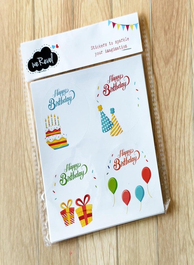 weRevel Happy Birthday Wishes Note Stickers, 40 Pieces, 2inches, Round, 4 Unique Designs, Made of Sticker Paper-Self-Adhesive - Image 2