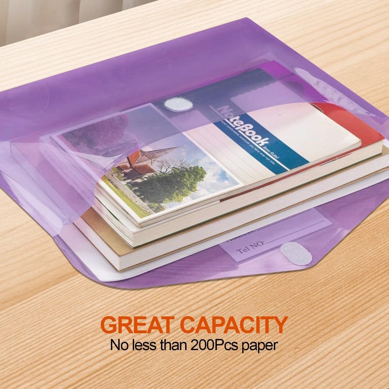 Proxima Direct 10 Pack A4 Plastic File Folder Envelopes with Label Pocket and Snap Button, Clear Document Folders,Poly Envelopes for Home, Work, Office Organization - Image 5