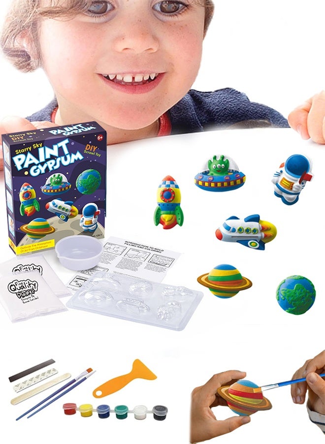 Lemon Plaster Painting Set, Kids Plaster Craft Kit, PP Mould and Paint Adorable Plaster Fridge Magnets and Pins, Plaster Painting for Children, Boys and Girls, universe space - Image 1