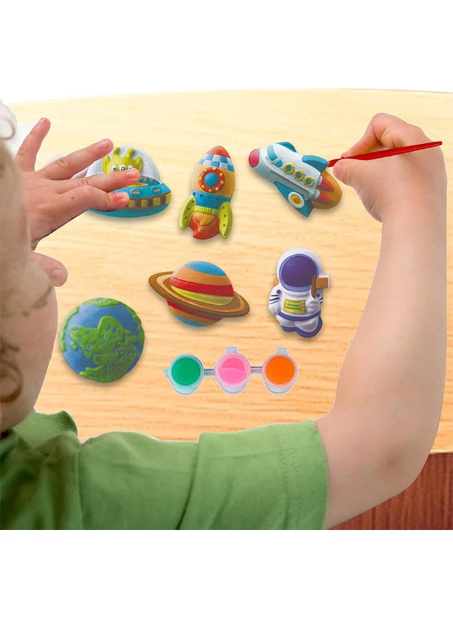 Lemon Plaster Painting Set, Kids Plaster Craft Kit, PP Mould and Paint Adorable Plaster Fridge Magnets and Pins, Plaster Painting for Children, Boys and Girls, universe space - Image 2