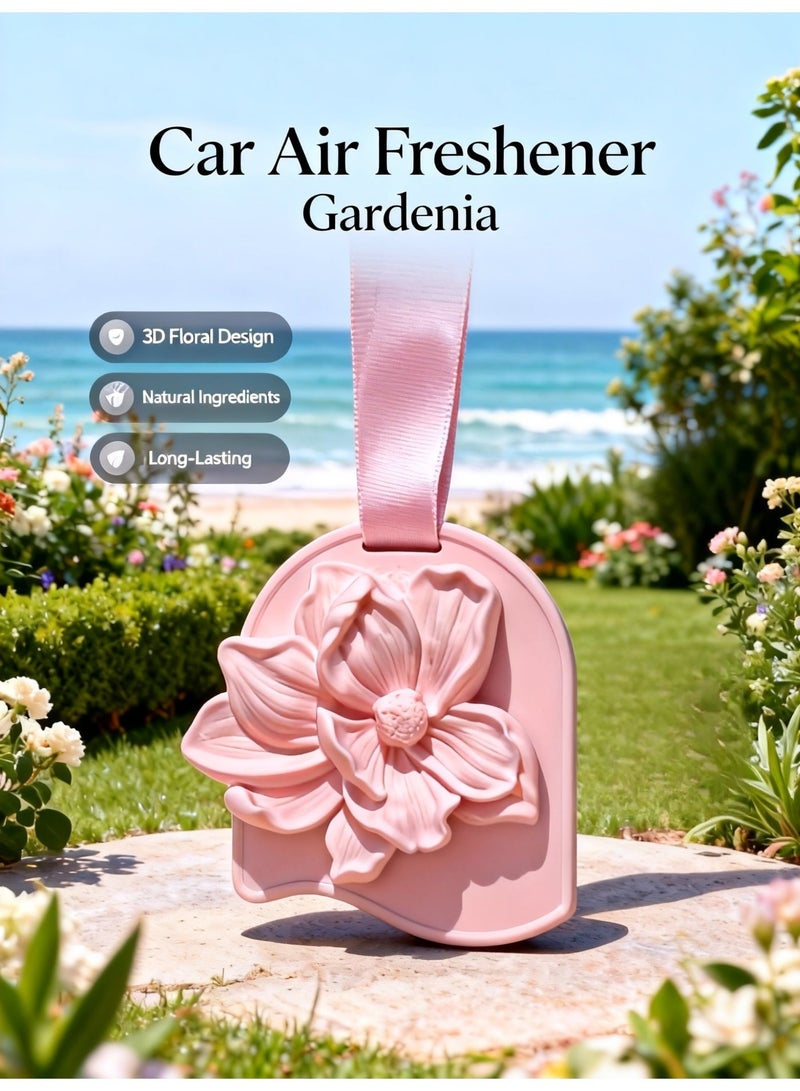 معطر هواء السيارة بتصميم زهرة الجاردينيا ثلاثي الأبعاد - معطر جو السيارة المعلق برائحة نباتية طبيعية - رائحة تدوم طويلاً - آمن ولطيف - هدية زهور رومانسية للنساء - Image 1