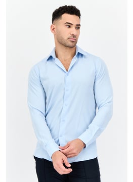 Scotch & Soda Men Modern Fit Plain Long Sleeve Dress Shirt, Light Blue  - Image 1