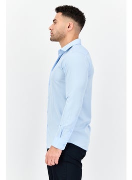 Scotch & Soda Men Modern Fit Plain Long Sleeve Dress Shirt, Light Blue  - Image 4