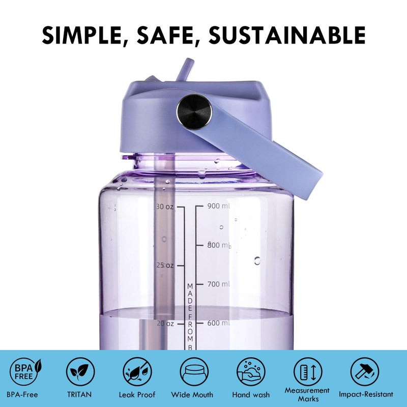 OLDLEY 32 oz Clear Water Bottle with Straw,Tritan BPA-Free, Wide Mouth, Leak Proof - for Gym, Travel, Home, School, Office (Purple) - Image 5
