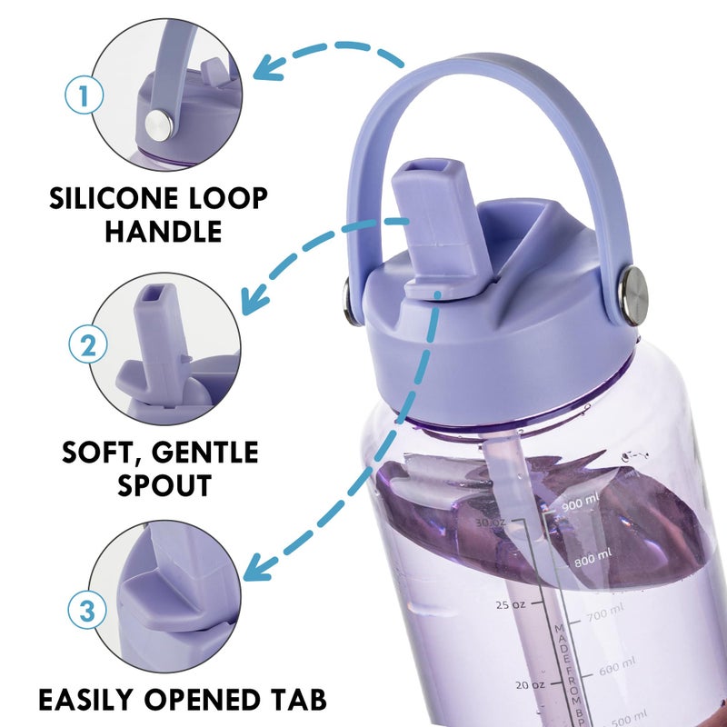 OLDLEY 32 oz Clear Water Bottle with Straw,Tritan BPA-Free, Wide Mouth, Leak Proof - for Gym, Travel, Home, School, Office (Purple) - Image 3