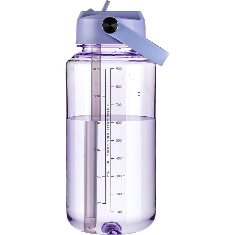OLDLEY 32 oz Clear Water Bottle with Straw,Tritan BPA-Free, Wide Mouth, Leak Proof - for Gym, Travel, Home, School, Office (Purple) - Image 1