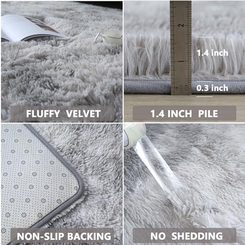 CAIYUECS Shag Area Rug,Indoor Ultra Soft Fluffy Plush Rugs for Bedroom Living Room, Non-Skid Modern Nursery Faux Fur Rugs for Kids Room Home Decor (Tie-Dyed Light Gray, 5x7 Feet) - Image 5