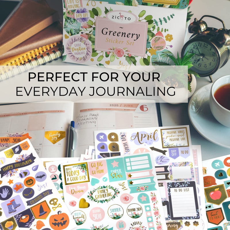 ZICOTO Aesthetic Greenery Planner Stickers for Fun Planning - 1100+ Stunning Gold Foil Monthly Designs - The Perfect Scrapbook Sticker Accessories to Enhance Your Daily Calendar and Planner Journaling - Image 3