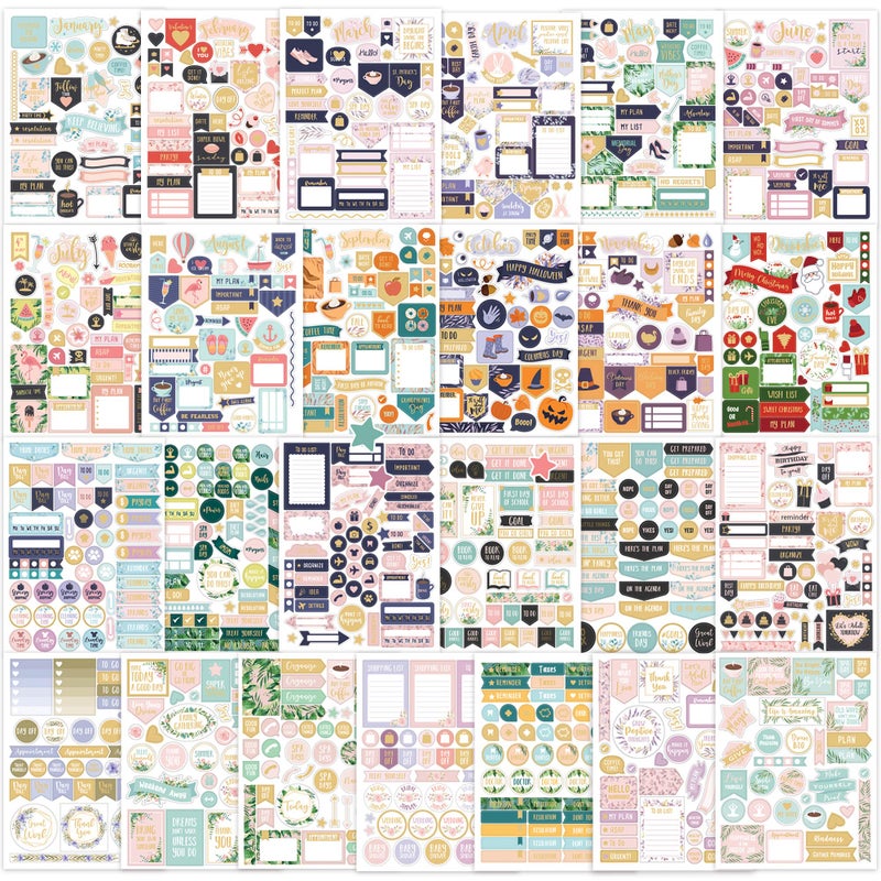 ZICOTO Aesthetic Greenery Planner Stickers for Fun Planning - 1100+ Stunning Gold Foil Monthly Designs - The Perfect Scrapbook Sticker Accessories to Enhance Your Daily Calendar and Planner Journaling - Image 4