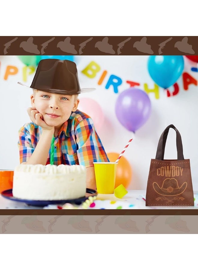 Satinior 24 Pcs Cowboy Hat and Bags Set Include Plastic Cowboy Hat and Fabrics Bags for Toddler Adult Western Party Supplies(Brown) - Image 2
