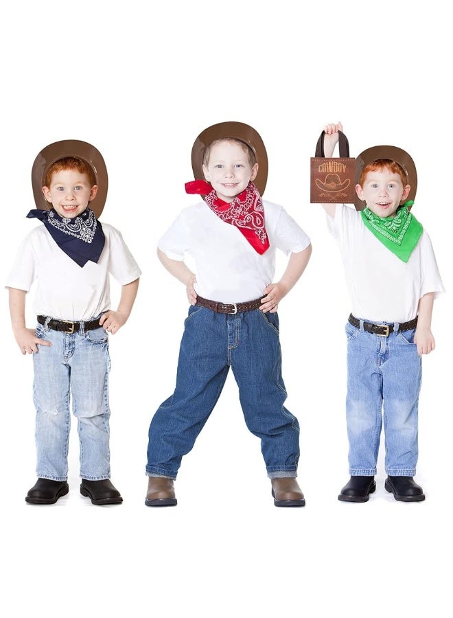 Satinior 24 Pcs Cowboy Hat and Bags Set Include Plastic Cowboy Hat and Fabrics Bags for Toddler Adult Western Party Supplies(Brown) - Image 3