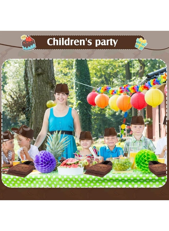 Satinior 24 Pcs Cowboy Hat and Bags Set Include Plastic Cowboy Hat and Fabrics Bags for Toddler Adult Western Party Supplies(Brown) - Image 4