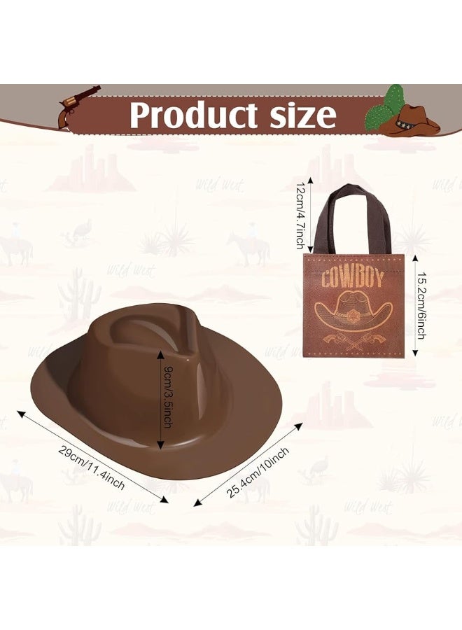 Satinior 24 Pcs Cowboy Hat and Bags Set Include Plastic Cowboy Hat and Fabrics Bags for Toddler Adult Western Party Supplies(Brown) - Image 5