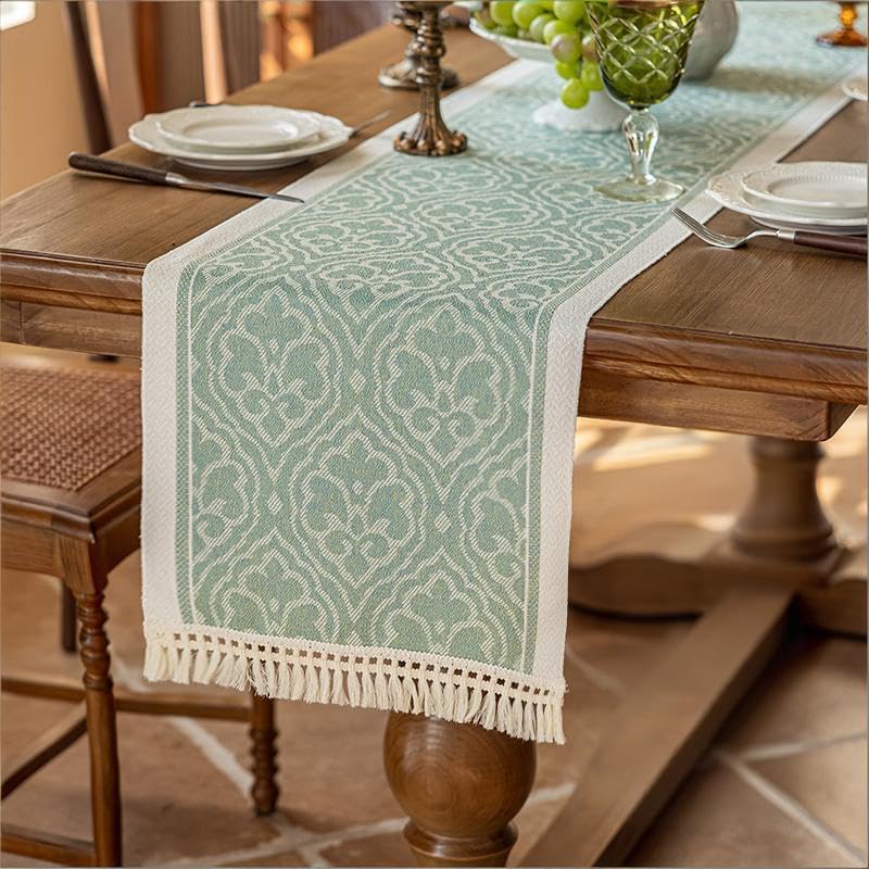 LOVNOV Eid Mubarak Table Runner Table Decorations - LOVNOV Ramadan Mosque Lattern Islamic Happy Ramadan Mubarak Party Supplies Decorations (35 x 180 cm, Verdant) - Image 1