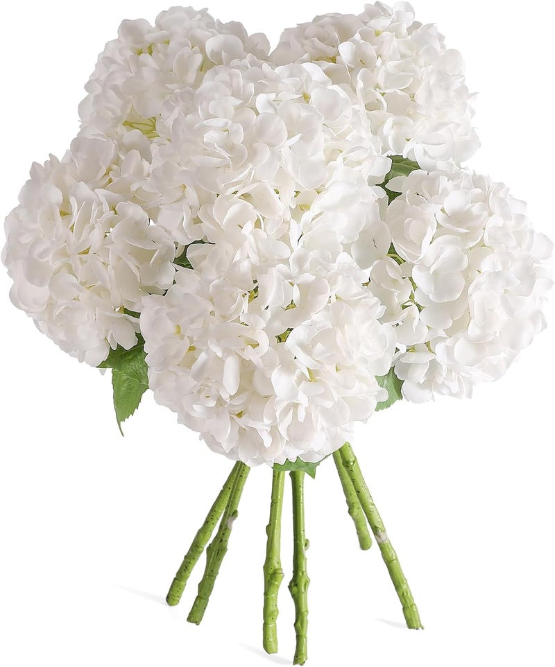 Kisflower زهور هيدرانجيا صناعية من Kisflower، 6 قطع، بطول 22 إنش، بلون أبيض، ذات ملمس حقيقي؛ مناسبة لتزيين المكاتب المنزلية أو الحفلات الزفافية، وكذلك الاحتفالات العطلية وأعياد الميلاد. - Image 1