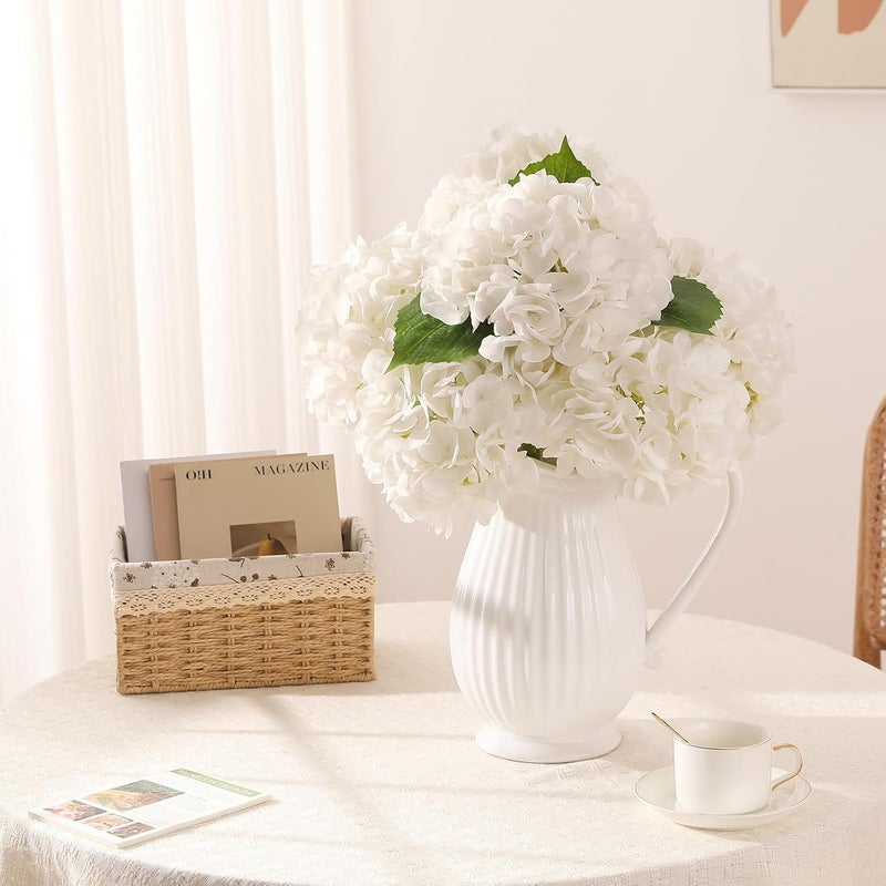 Kisflower زهور هيدرانجيا صناعية من Kisflower، 6 قطع، بطول 22 إنش، بلون أبيض، ذات ملمس حقيقي؛ مناسبة لتزيين المكاتب المنزلية أو الحفلات الزفافية، وكذلك الاحتفالات العطلية وأعياد الميلاد. - Image 5