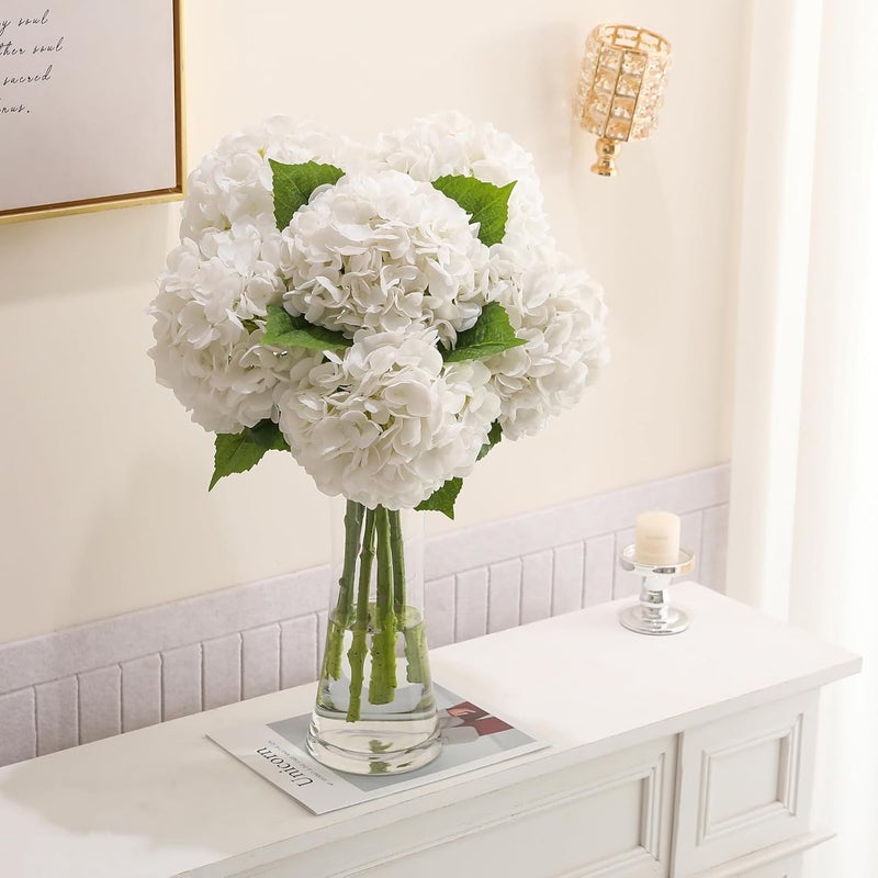 Kisflower زهور هيدرانجيا صناعية من Kisflower، 6 قطع، بطول 22 إنش، بلون أبيض، ذات ملمس حقيقي؛ مناسبة لتزيين المكاتب المنزلية أو الحفلات الزفافية، وكذلك الاحتفالات العطلية وأعياد الميلاد. - Image 3