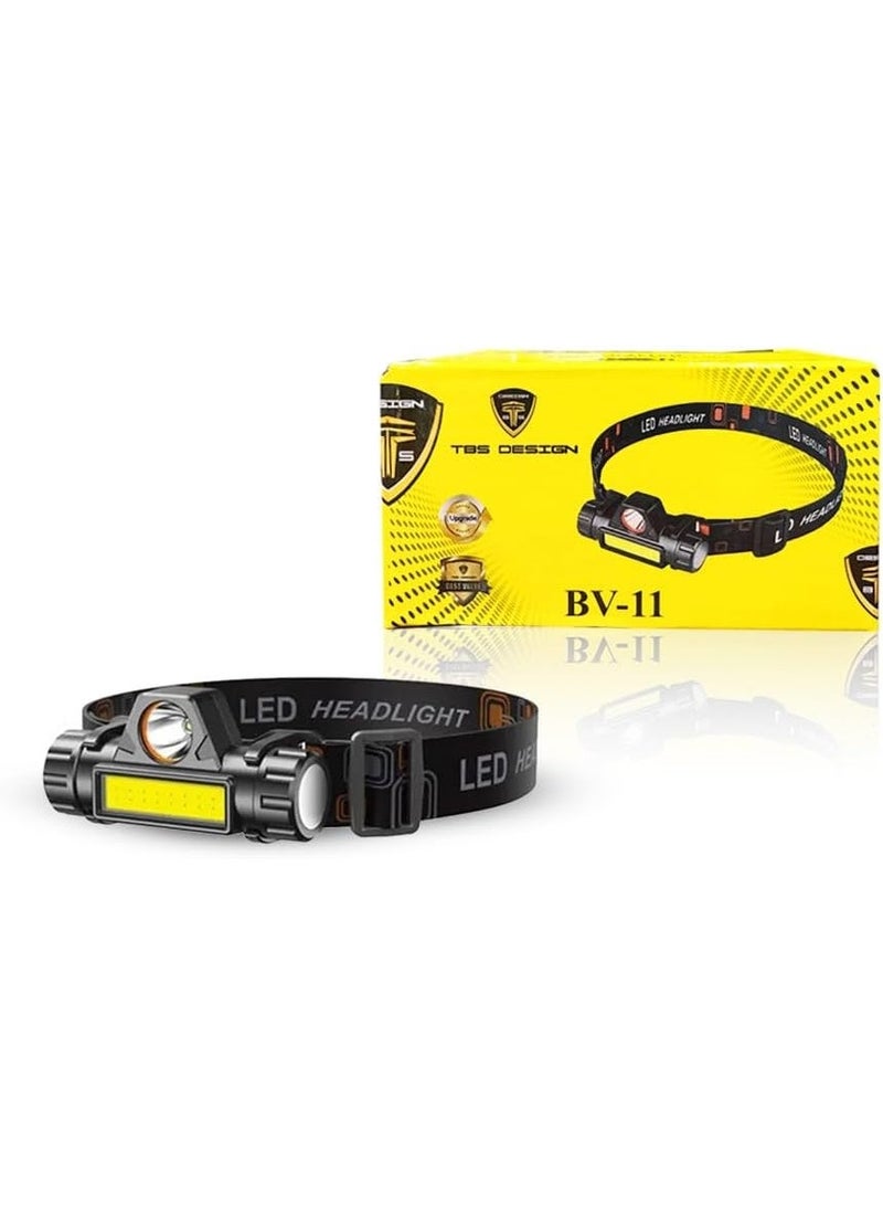 TBS DESIGN BV-11 Rechargeable LED Headlamp – Dual Light Modes, Waterproof, Magnetic Base, USB Charging, Adjustable Strap – Perfect for Camping, Hiking, Running & Emergencies - Image 1