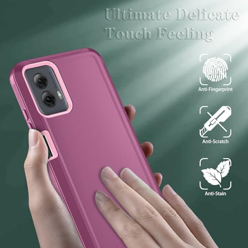 Qinmay Phone Case for Motorola Moto G Power 5G 2024 Case with HD Screen Protector, Heavy Duty Shockproof & Cover Phone Case for Moto G Power 2024,WineRed Pink - Image 3
