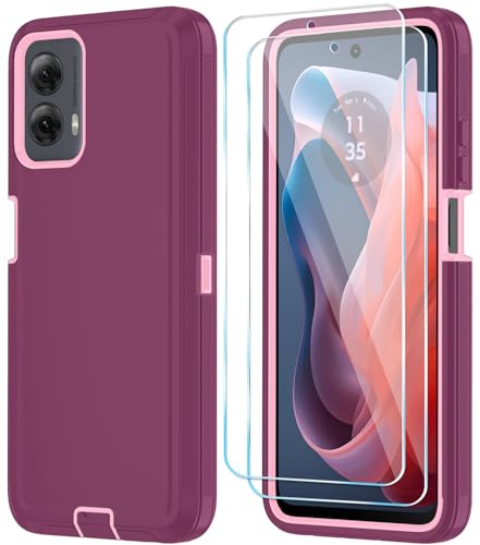 Qinmay Phone Case for Motorola Moto G Power 5G 2024 Case with HD Screen Protector, Heavy Duty Shockproof & Cover Phone Case for Moto G Power 2024,WineRed Pink - Image 1