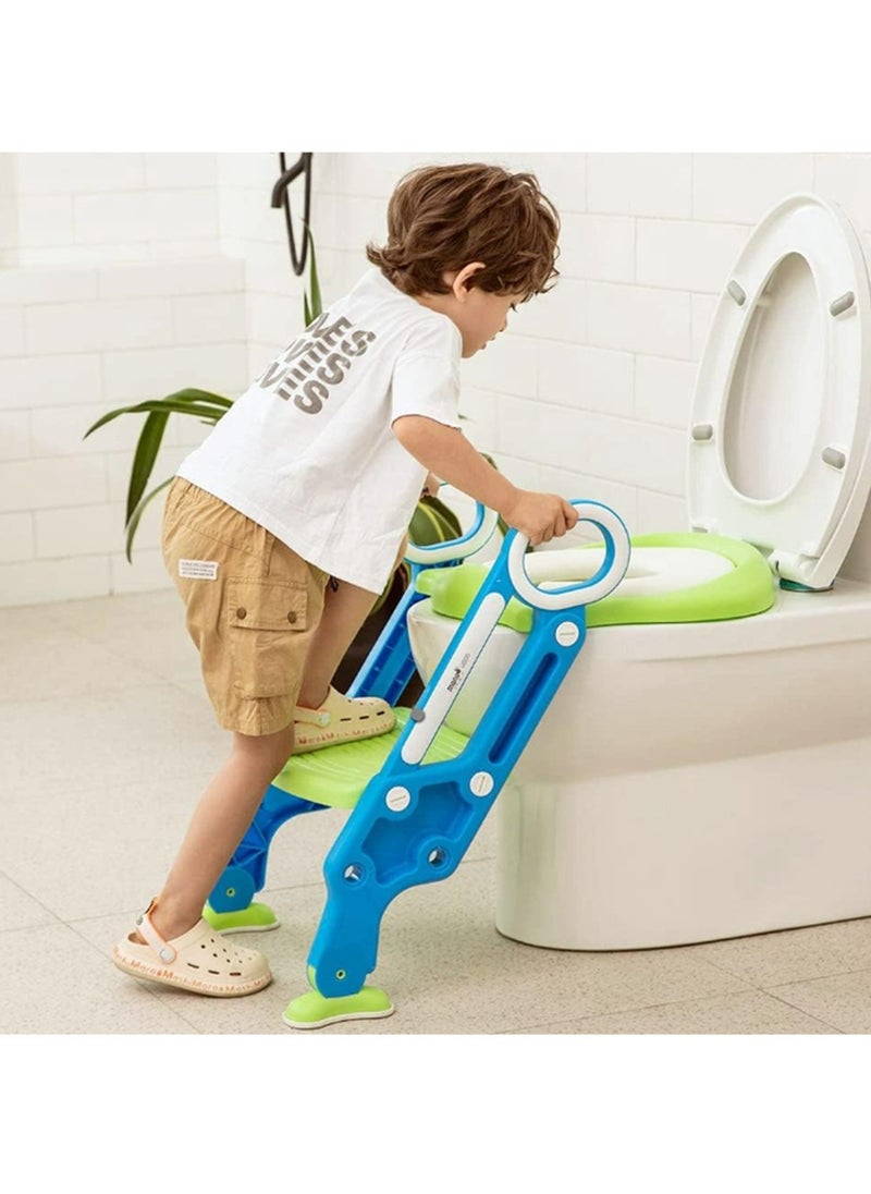 GULFLINK Baby Potty Training Toilet Seat with Step Toddler Kid Children Toilet Training Seat Chair with Handles (Blue Green)  - Image 1