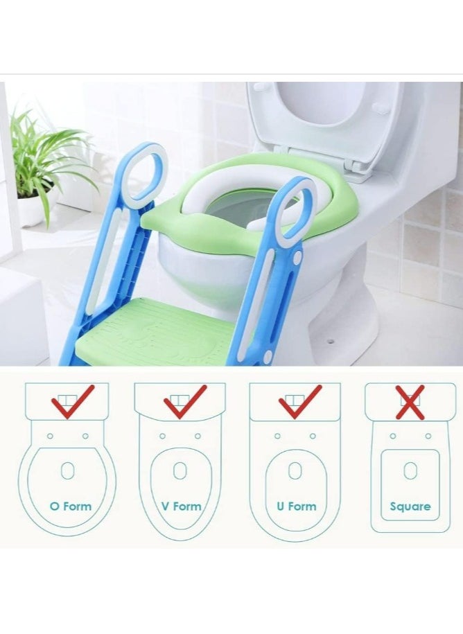 GULFLINK Baby Potty Training Toilet Seat with Step Toddler Kid Children Toilet Training Seat Chair with Handles (Blue Green)  - Image 2