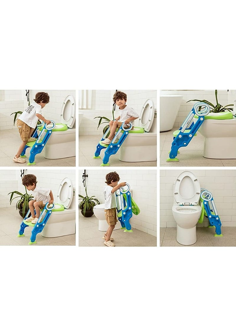 GULFLINK Baby Potty Training Toilet Seat with Step Toddler Kid Children Toilet Training Seat Chair with Handles (Blue Green)  - Image 3