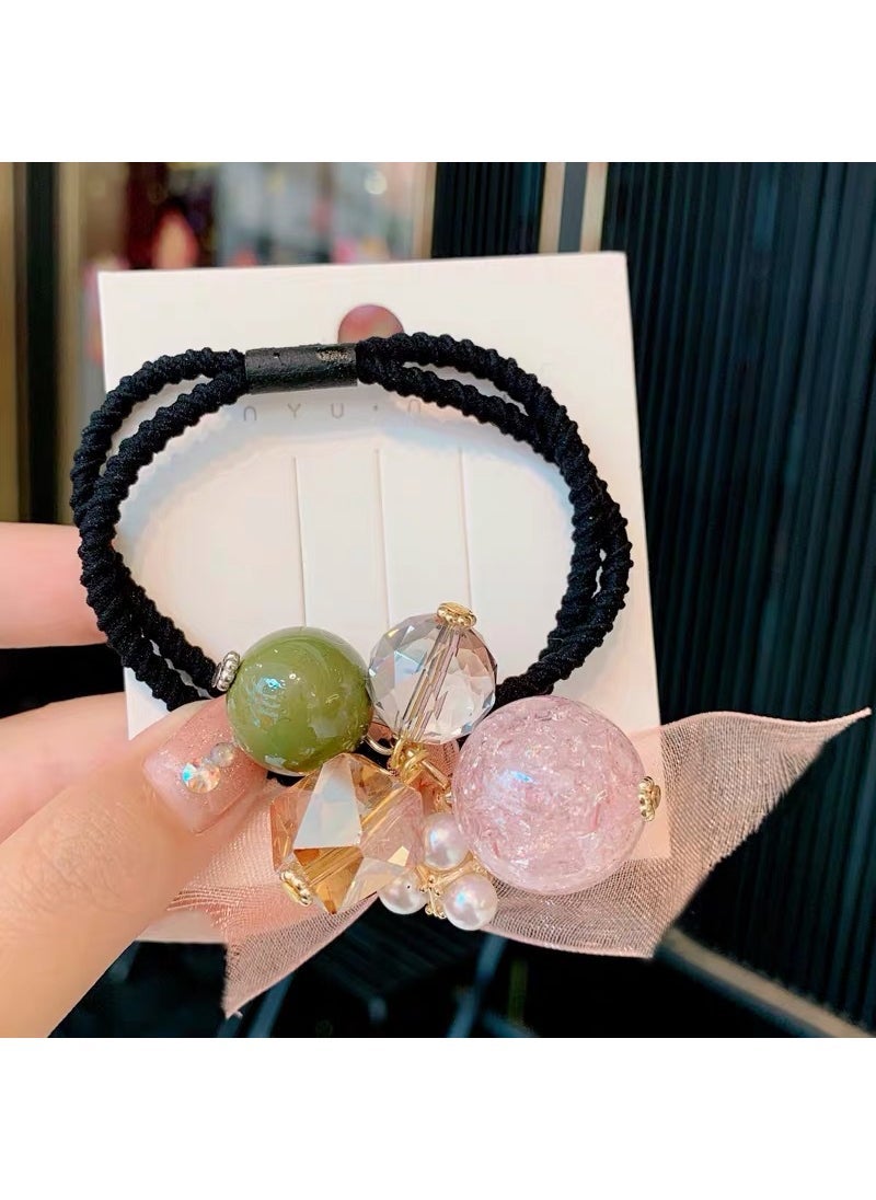 إسكدنيا Womens Cute Lace Bow Hair Ties Pearl Hair Bands Super Fairy Rings Elastic Bands Ropes FQ041-2# green ball pop beads crystal hair ring