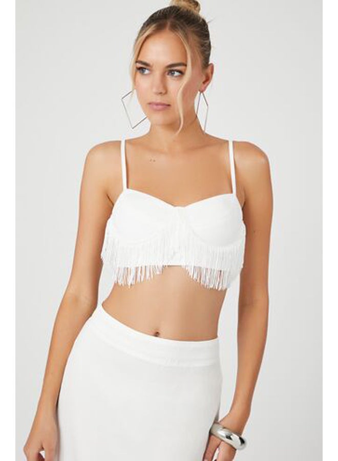 FOREVER 21 Ponte Knit Fringe Cropped Cami - Image 1