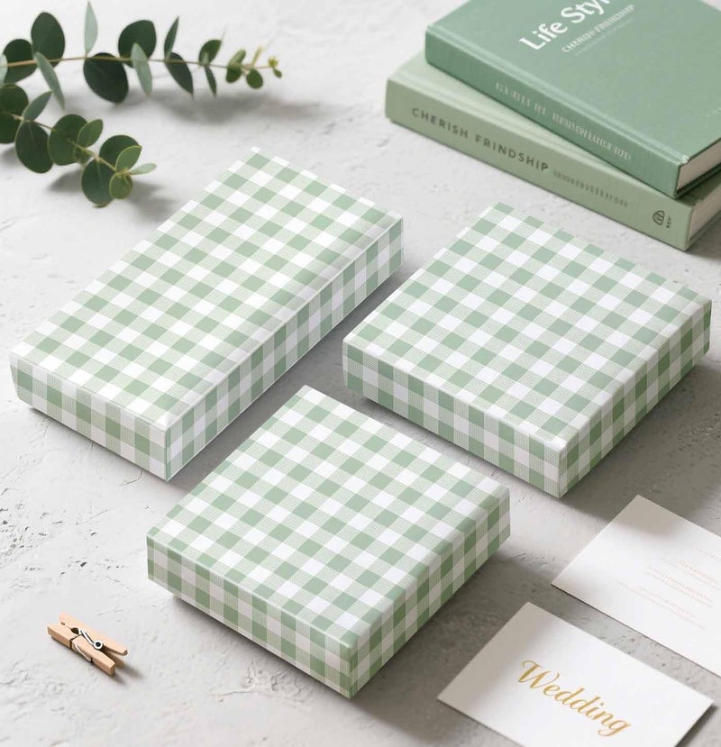 MUNILAIL 100 Sheets Gingham Tissue Paper 14 x 20 Inches Sage Green and White Checkered Tissue Paper for Gift Bags Bulk Wrapping Papers for Birthday Gift Packing Crafts - Image 5