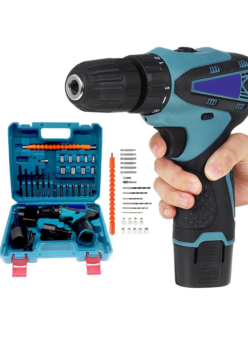 SAENTE SAENTE 12V Liion Dual Speed Keyless Chuck Drill Cordless Drill Drill Driver Screwdriver with 2 Batteries LED Torch Variable Speed and Torque Setting 181 With Batteries  - Image 1