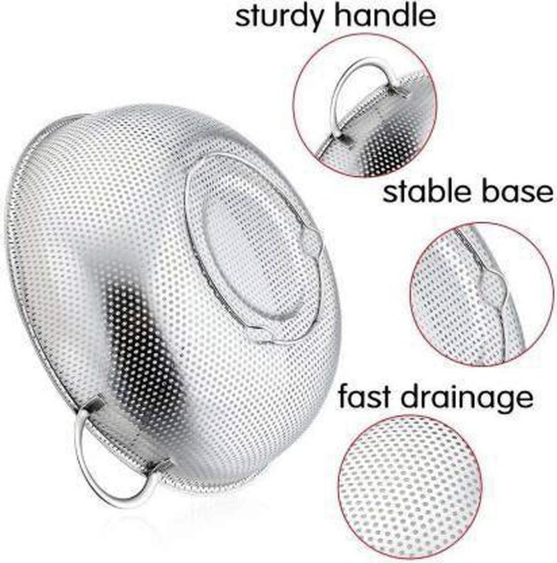 RHYDON Rice Fruits Vegetable Basket Noodles Pasta Washing Bowl and Strainer for Storing and Straining Washing Bowl Drainer Colander Mixing BowlSteamerRice StrainerWasher Stainless Steel - Image 2