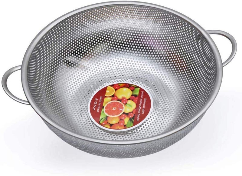 RHYDON Rice Fruits Vegetable Basket Noodles Pasta Washing Bowl and Strainer for Storing and Straining Washing Bowl Drainer Colander Mixing BowlSteamerRice StrainerWasher Stainless Steel - Image 1