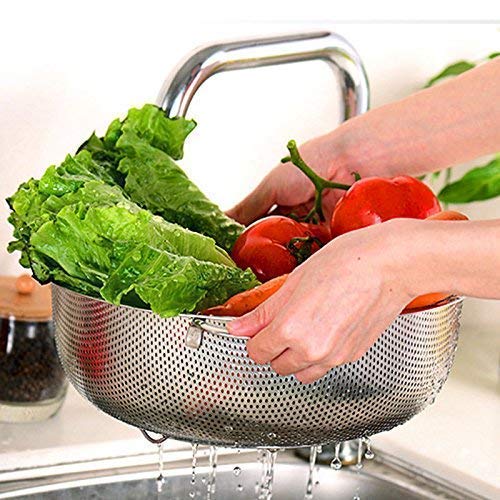 RHYDON Rice Fruits Vegetable Basket Noodles Pasta Washing Bowl and Strainer for Storing and Straining Washing Bowl Drainer Colander Mixing BowlSteamerRice StrainerWasher Stainless Steel - Image 4